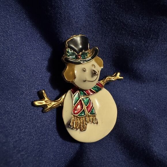 Holiday Snowman Brooch with Bobbly Head [Jewelry 070] - Picture 2 of 6